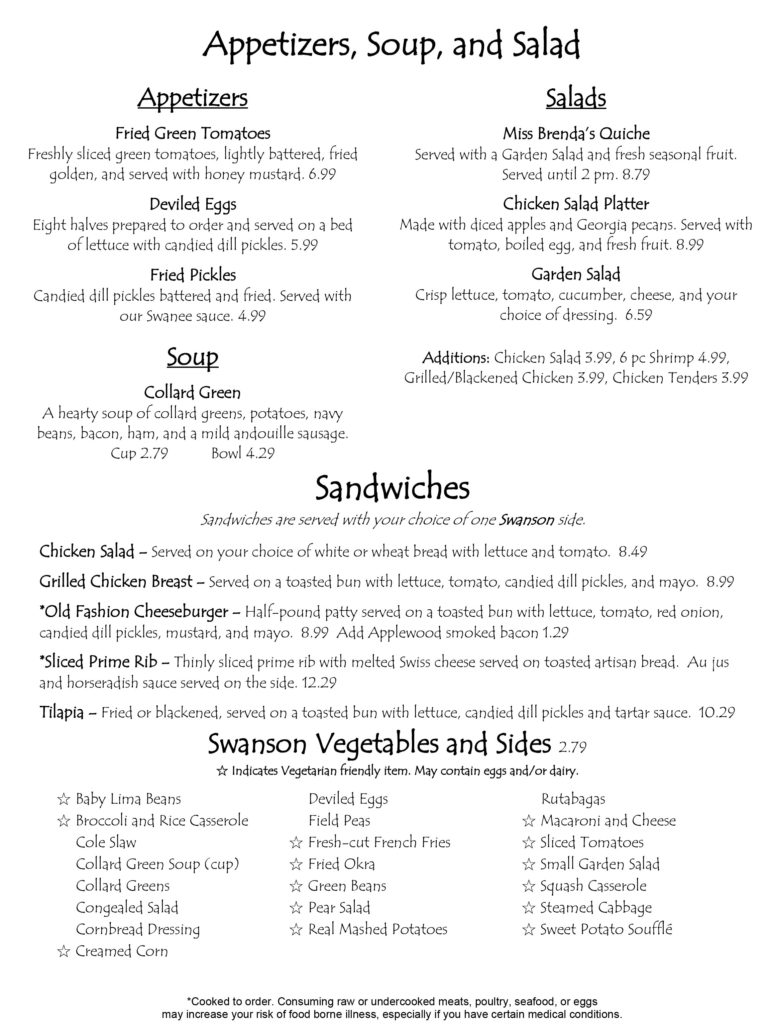 Menu – The Swanson | Perry Georgia