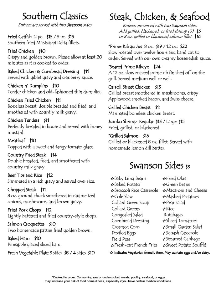 Menu – The Swanson | Perry Georgia