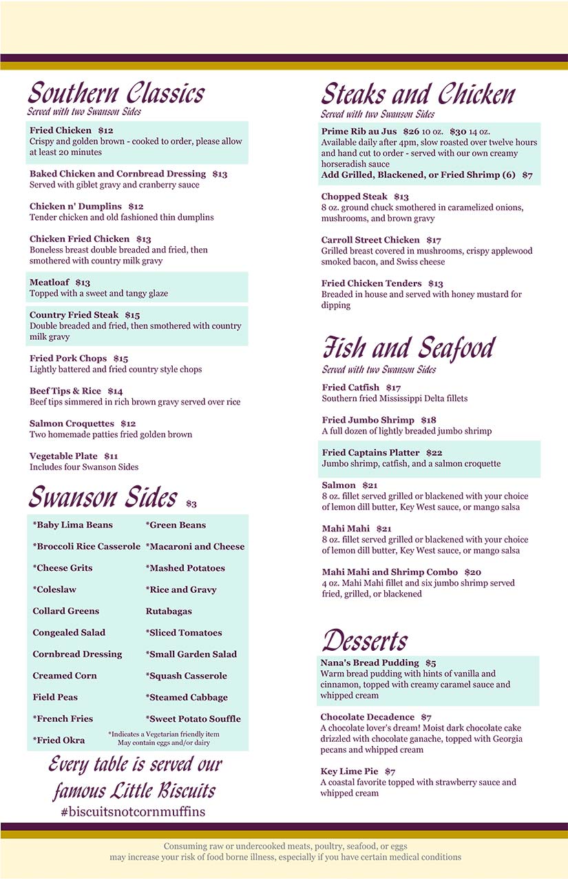 Menu – The Swanson | Perry Georgia